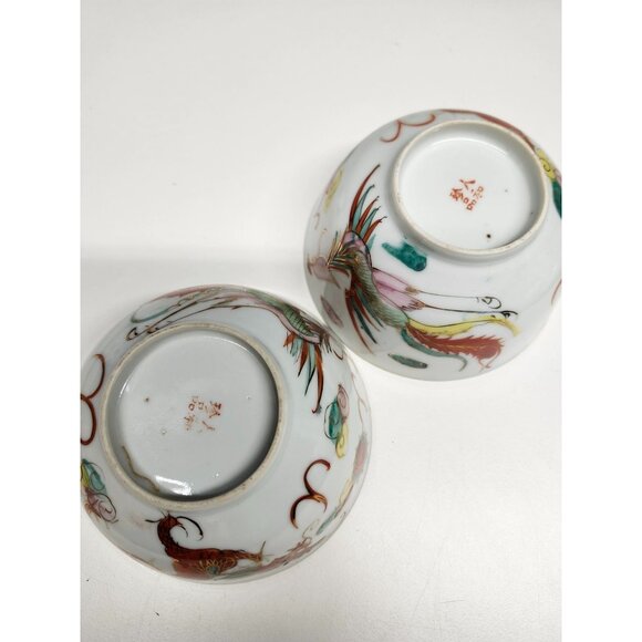 Handpainted Dragonware Vintage Porcelain Rice Bowls Gold Detail Dragon - Picture 5 of 13